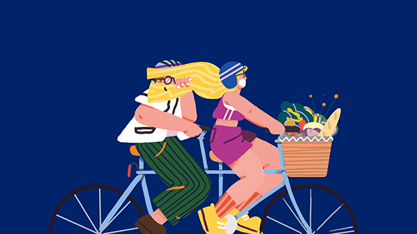 Illustration d'une femme et d'un homme faisant du vélo Tandem.