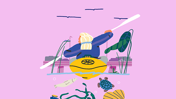 Illustration d'une personne en kayak.