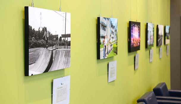 peintures accrochées au mur dans une bibliothèque
